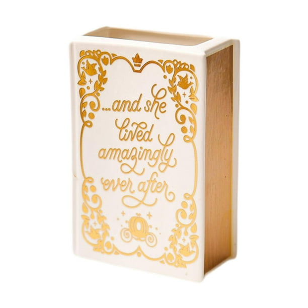 Maceta, florero, flores secas, organizador decorativo, escritorio, diseño de libro para habitación Blanco y dorado
