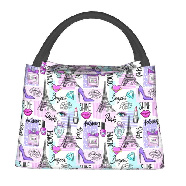 Fotbe Eiffel Tower and Hearts Bolsa Térmica Portátil con Estampado, Bolsa de Entrega de Alimentos Aislada, Bolsa Reutilizable de Gran Capacidad para Comidas y Supermercado