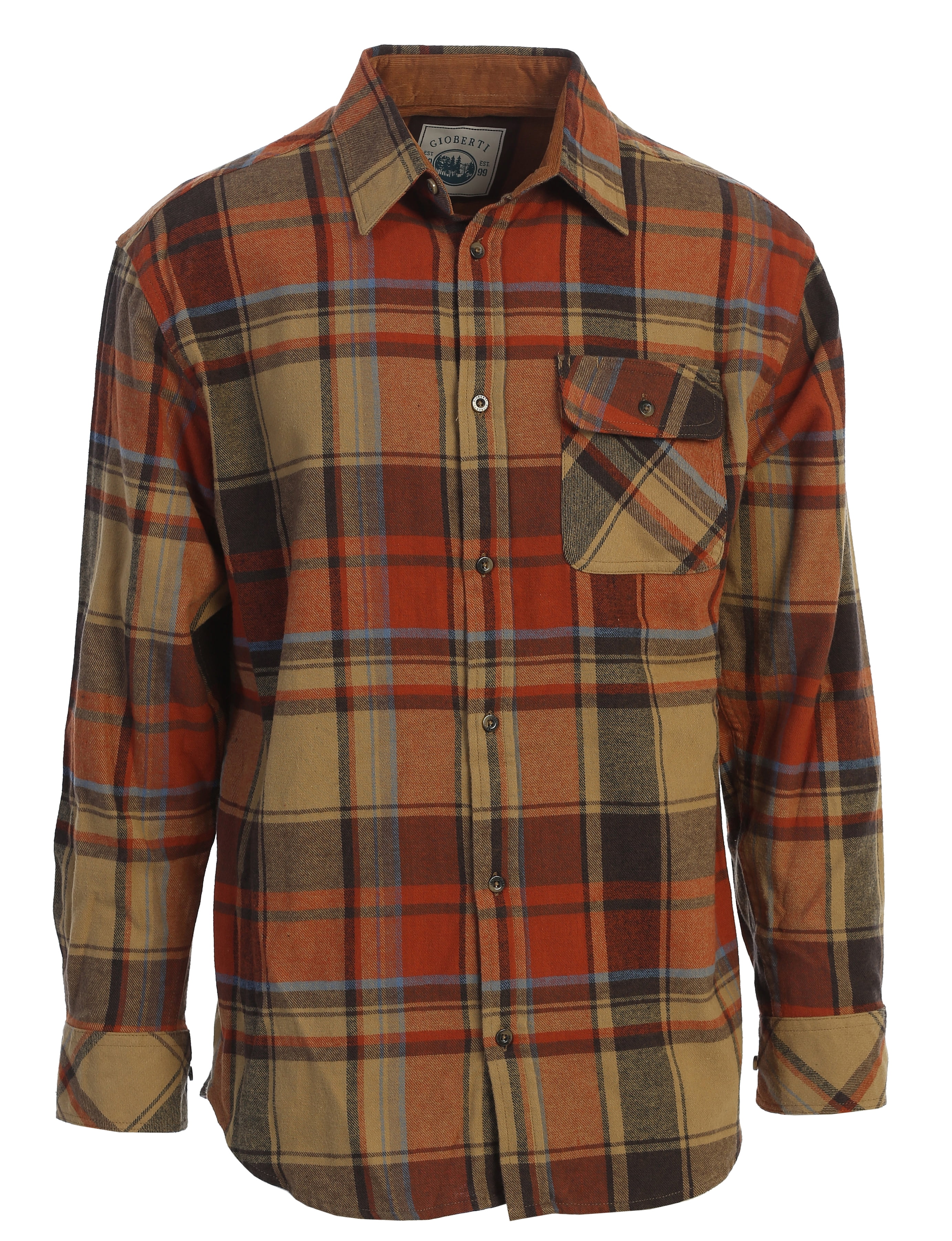 Gioberti Mens Long Sleeve Brushed Flannel Plaid Checkered Shirt with Corduroy Contrast