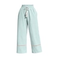 thumbnail image 3 of Karymi Pants for Women Bohemian Ruffle Elastic High Waist Tassel Drawstring Wide Leg Pants, Solid Crochet Lace Trim Hem Long Trousers with Side Pockets Capri Pants for Women, 3 of 5