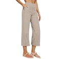 thumbnail image 2 of QATAINLAV Linen Capri Pants for Women Loose Wide Leg Capris Pant Summer Boho Dressy Casual Elastic Waist Beach Trousers with Pockets Beige S, 2 of 8