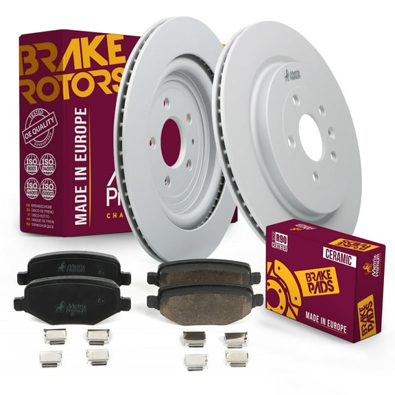 Metrix Premium Chassis Parts - Rear Ceramic Disc Brake Pad Set & Vented Brake Rotor Kit Fits Ford Explorer, Flex, Taurus Lincoln MKS, MKT, Police Interceptor Utility, Made in Europe
