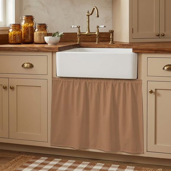 Pure Khaki Small Cabinet Curtains 10"W x 11"L, Modern Solid Color Minimalist Art Sink Skirt Dust-Proof Short Curtain for Bathroom Vanity Storage Cubby Desk, Self Adhesive Privacy Drapes