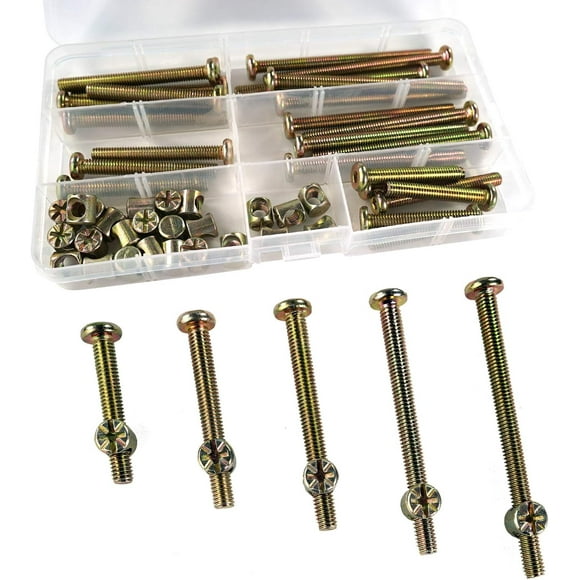 Barrel Nuts Furniture Bolt Nut Set, Hex Socket Screw With Zinc Plated Surface For Solid Hardware And Joining Woods Boards (50Pcs)