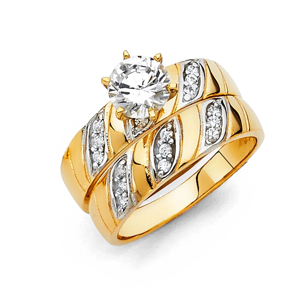 Bague De Fiançailles Et Alliance 14K Or Jaune - Cubic Zirconia, Taille 7 Homme