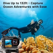 Action Camera 4K 60FPS 30MP with Front LCD and Rear Touchscreen, Underwater Camera 132FT Waterproof with 64GB Card,EIS,5X Zoom, 2.4G Wifi Remote Control,Vlog Cam,Dual Batteries,Mount Kit