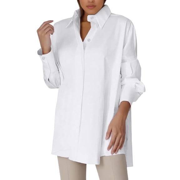 MIXUE Women Blouses Solid Color Shirt Lapel Button Up V Neck Long Sleeve Loose S Womens Summer Tops Streetwear,White,XXXXL