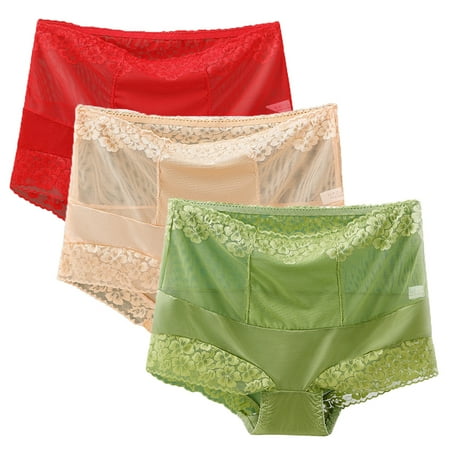 

Xmarks 3 Pack Women Sexy Lace Underwear Briefs Plus Size Lace Panties High Waist Hipster Panties 80-110lbs