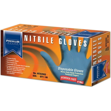 

Premium Guard - Nitrile Gloves - Disposable Powder Free Latex Rubber Free 5 Mil Blue Nitrile Gloves 100 Gloves Per Box Size - Large
