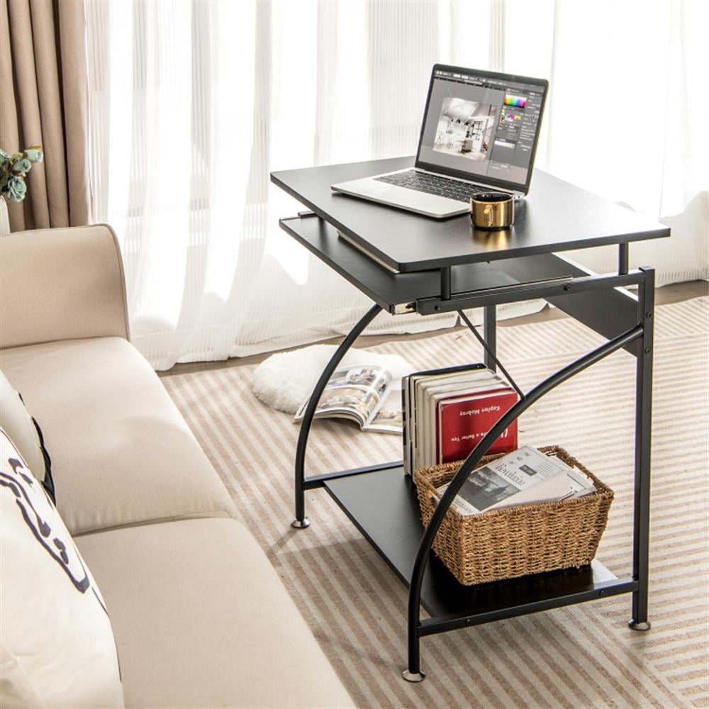 Demi Bonn 27.5" Laptop Table Computer Desk for Small Spaces with Pull-out Keyboard Tray, Small Home Office Desk Study Writing Table, Black
