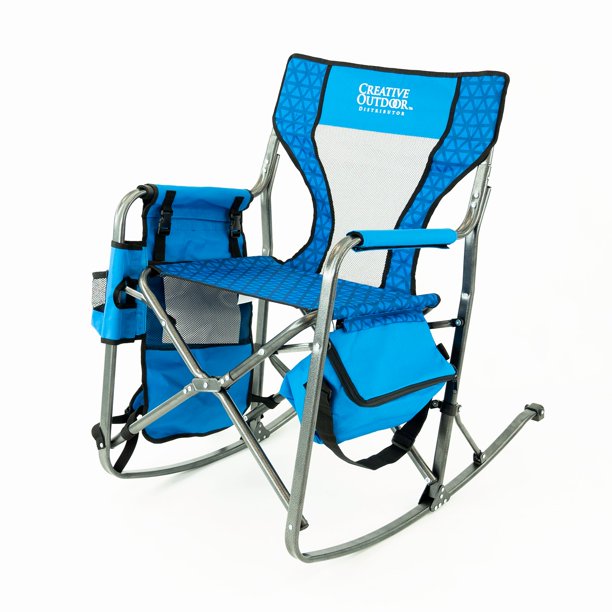 CREATIVE OUTDOOR Folding Rocking Chair w/ Magazine Pocket & Ice Cooler