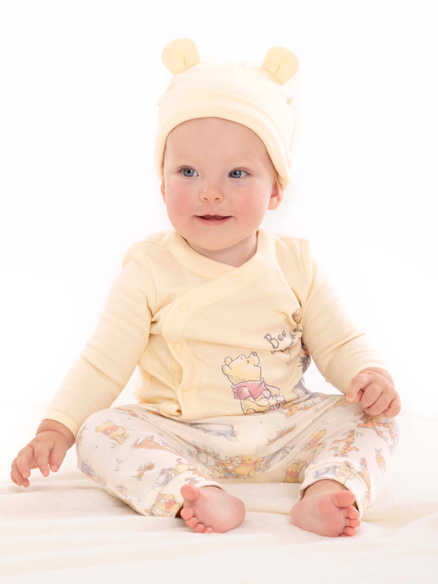 Disney Baby Wishes + Dreams Winnie the Pooh Infant Baby Take Me Home Hat, Long-Sleeve Tee, and Pants Outfit Set, 3-Piece Sizes Preemie-6 Months