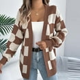 thumbnail image 5 of Fesfesfes Women's Open-Front Cardigan Striped color Round Neckline Long Tapered Cuffs Loose Oversized Soft Fabric for Casual Everyday Wear(Coffee#2,M), 5 of 5