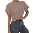 thumbnail image 2 of Gynyvoja Women'S Ruffled Short Sleeve Round Neck Knitted Top Pullovers Sweater Khaki XL, 2 of 8