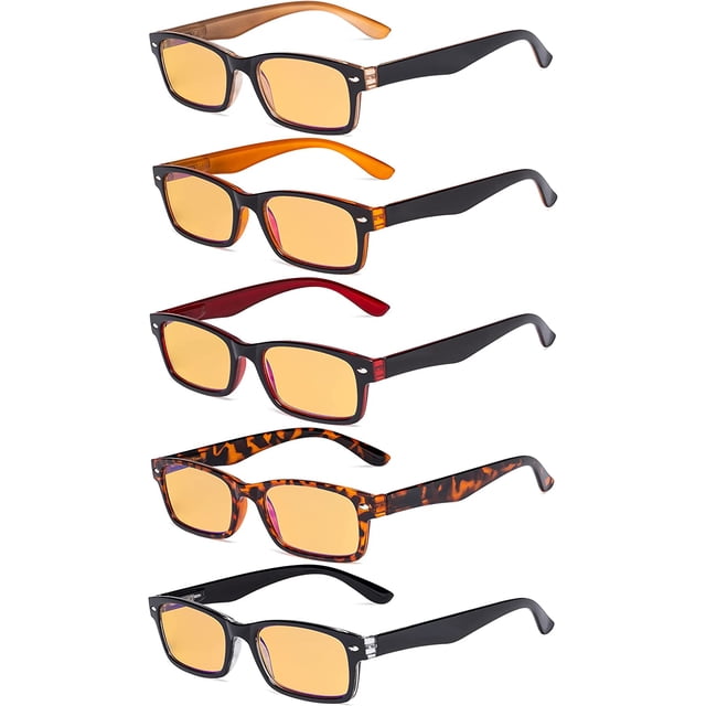 Eyekepper 5 Pack Blue Light Filter Glasses Classic Computer Reading Glasses Amber Tinted +1.75
