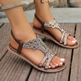 thumbnail image 6 of Women's Open Toe Bohemia Rhinestones Flat Sandals, Summer Comfortable Elastic Slingback Ankle Strap Casual Dressy Beach Shoes (Brown,41), 6 of 6