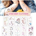 thumbnail image 1 of Tatuajes temporales para niños, 10 hojas de tatuajes de unicornio, dinosaurio, pirata y sirena para cumpleaños de niñas y niños, 1 of 5