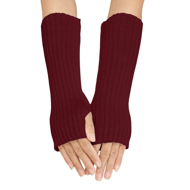 WEAIXIMIUNG Heating Gloves Women Autumn and Winter Solid Color Multicolor Wool Long Striped Knit Half Finger Gloves