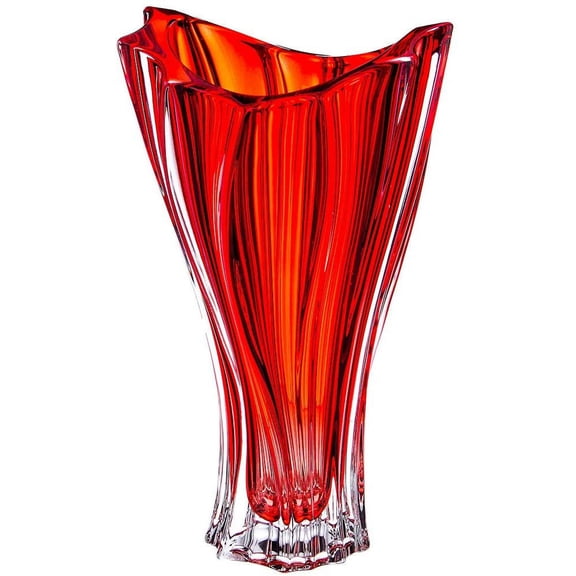 Plantica Red Collection Crystal Hand-Crafted Decorative Vase - 12.5", Red