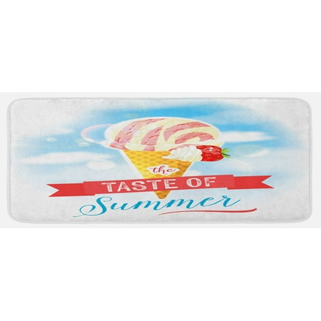 

Ice Cream Kitchen Mat Taste of Summer Words with Cone and Strawberry Clouds Inspirational Print Plush Decorative Kitchen Mat with Non Slip Backing 47 X 19 Multicolor by Ambesonne
