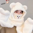 thumbnail image 5 of COCICA Winter Sherpa Hooded Scarf - Bear Ears 3-in-1 Hat Scarf with Mask, Cute Fuzzy Beanie for Women (Beige), 5 of 6