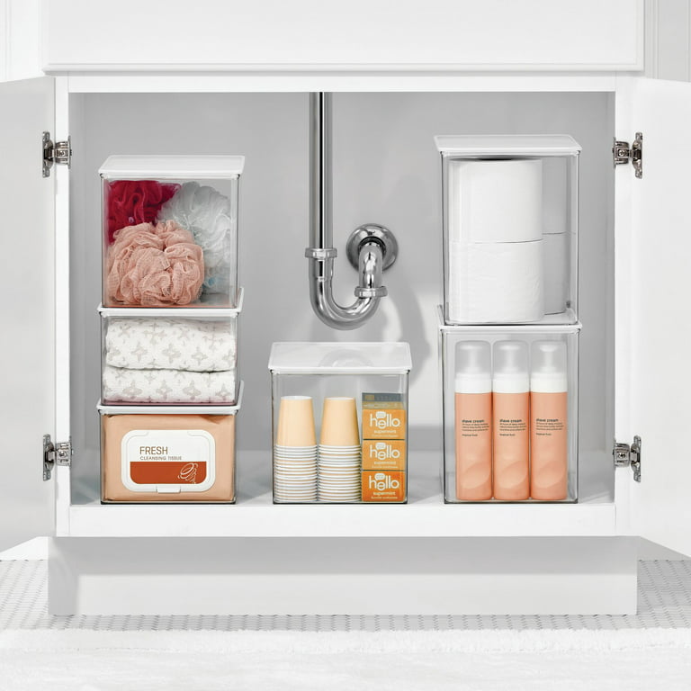mDesign Stackable Bathroom Storage Box with Lid - Container for