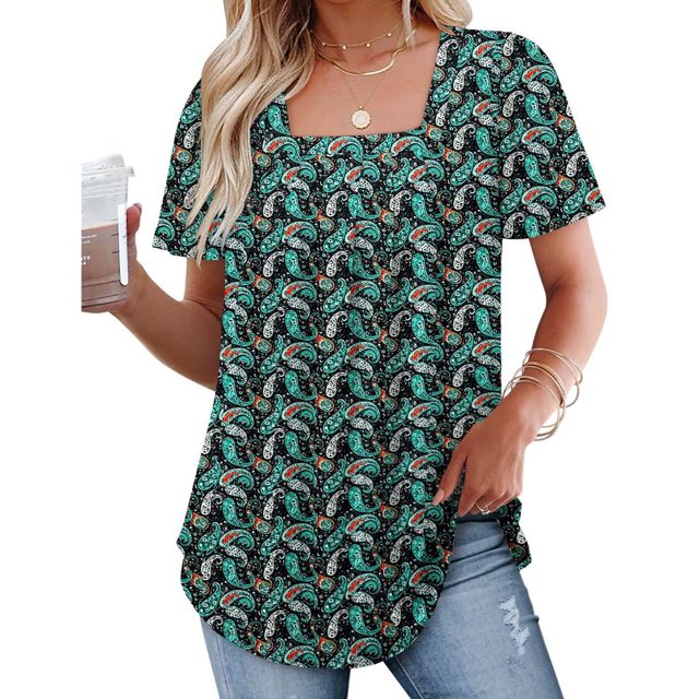 Fiudx Liquidación de Ofertas Flash Moda Mujer Casual Blusa Sólida Camiseta de Manga Corta Tops con Botones de Verano
