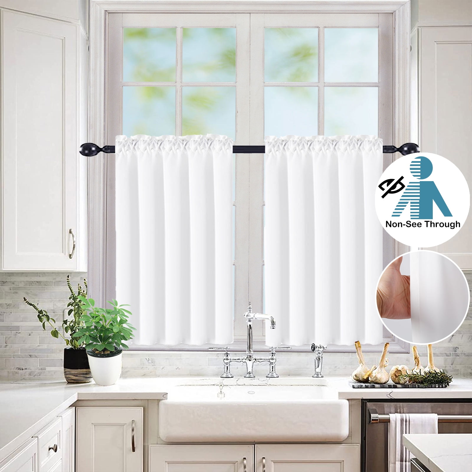 Lapalife Kitchen Curtains 2 Panel White Sheer Short Curtains Non-See-Through Keep Privacy Small Window Curtains for Kitchen Bathroom Cafe