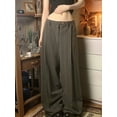 thumbnail image 4 of Pantalones Anchos Plisados A Rayas para Mujer, Ligeros, de Cintura Alta y con Bolsillos. Marrón M, 4 of 9