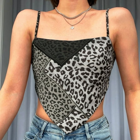 

Cathalem Spaghetti Strap Top Bra Women Fashion Sexs Open Back Leopard Print Navel Wrap Sleeveless Double Eyeglass Case Vest Black Large