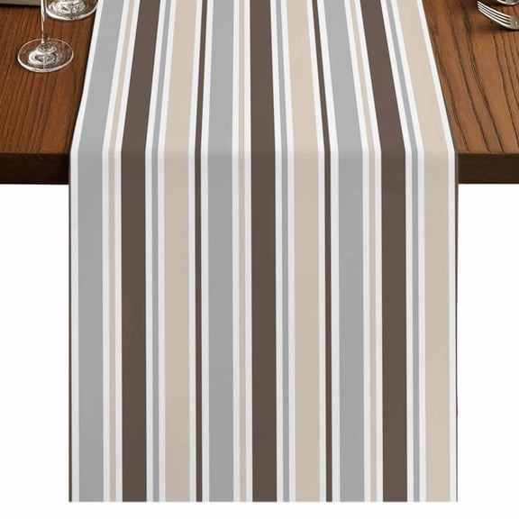 Table Runners 90 Inches Long Dress Scarves, Khaki Grey Striped Farmhouse Coffee/Dining/Kitchen Table Runner for Living Room, Farmhouse Stripes Modern Abstract Art 13x90 Inch