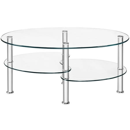 Kadyn Coffee Table Desktop Table Side Table End Tables Tempered Glass Oval Side Coffee Table-Transparent