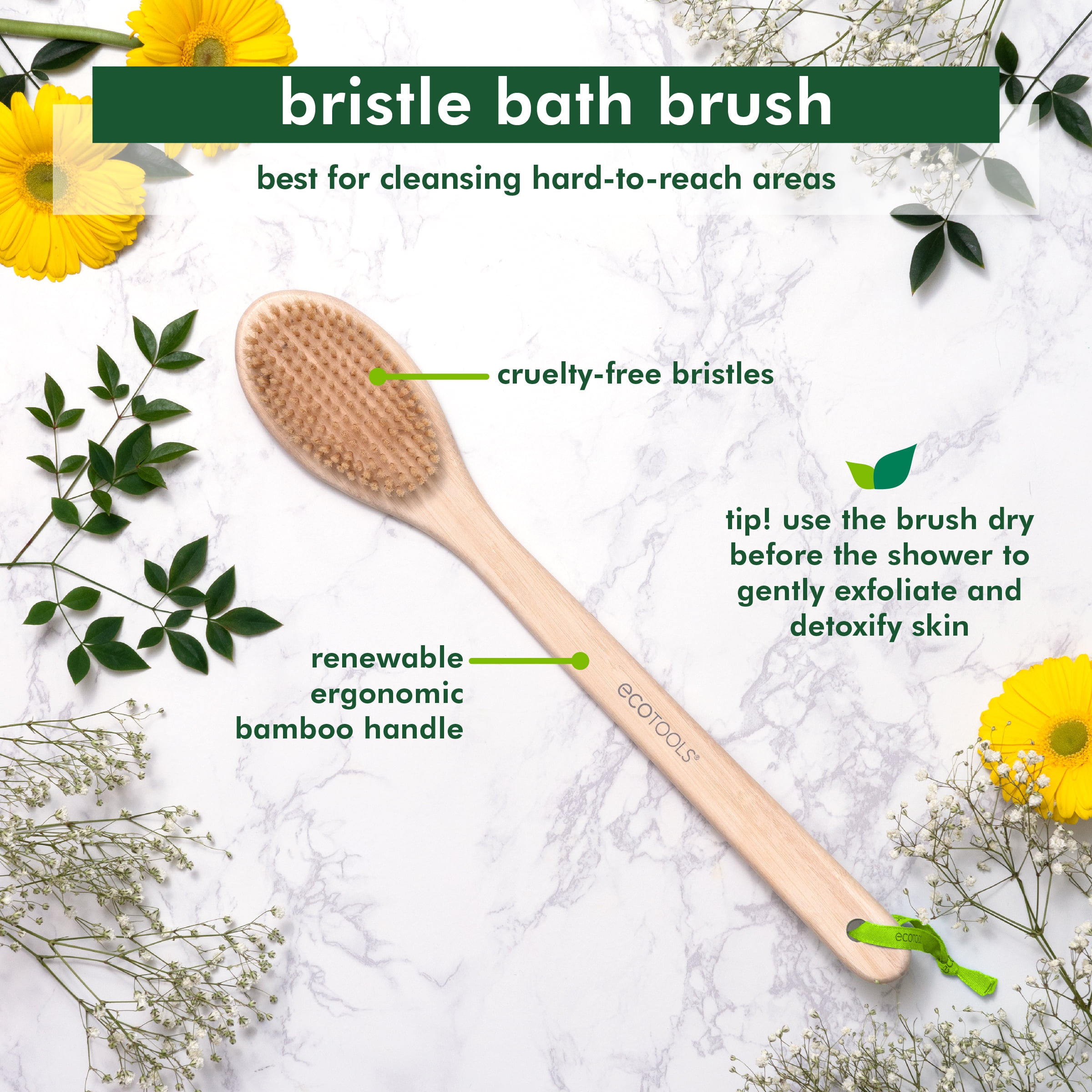 Buy EcoTools Bristle Bath Brush, Soft and Stiff Shower Bristles, Long