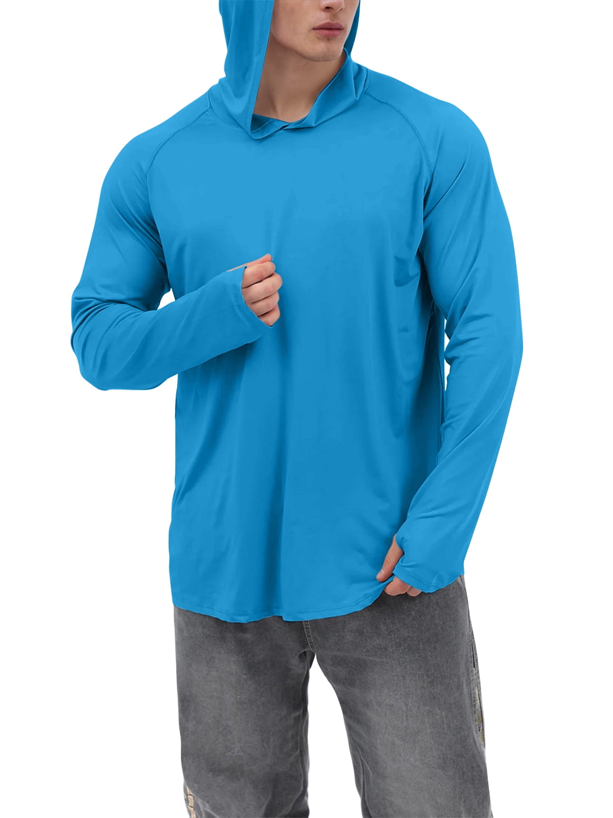 Sanmadrola Mens UPF 50+ Sun Protection Hoodie Fishing Shirts for Men Long Sleeve SPF Hiking Running Workout Thumbhole Shirt Hooded Quick Dry Lightweight