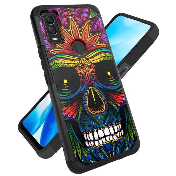 DALUX MetKase Hybrid Slim Phone Case Cover Compatible with Cricket Wireless Innovate E 5G (2022) - Colorful Skull Festival