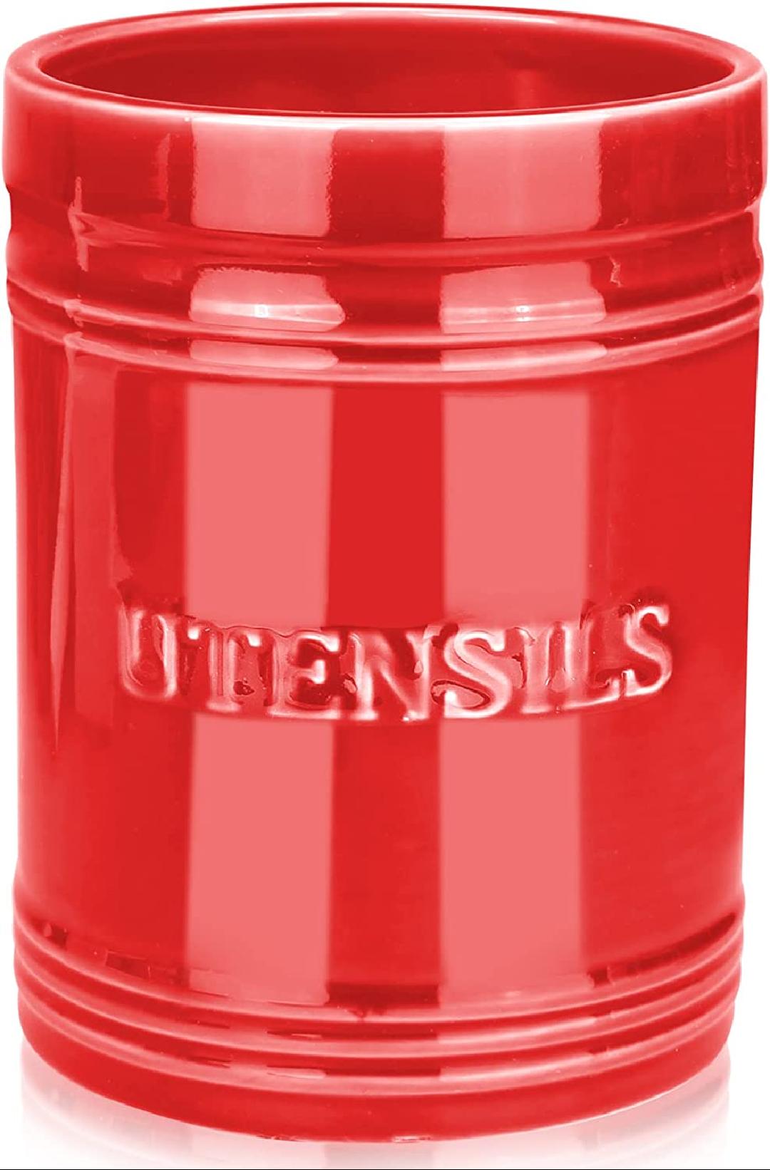 Best Red Ceramic Utensil Holder Kitchen Utensil Crock Large Countertop
