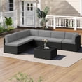 thumbnail image 6 of YODOLLA 7-Piece Patio Furniture Set with 30" Fire Pit Table, Rattan Wicker Outdoor Sectional Sofa Couch with Table Patio Conversation Set for Lawn& Backyard In Gray, 6 of 6