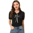 thumbnail image 1 of Allegra K Blusa Informal De Manga Corta Con Escote Plisado Y Lazo para Mujer Negro M, 1 of 4