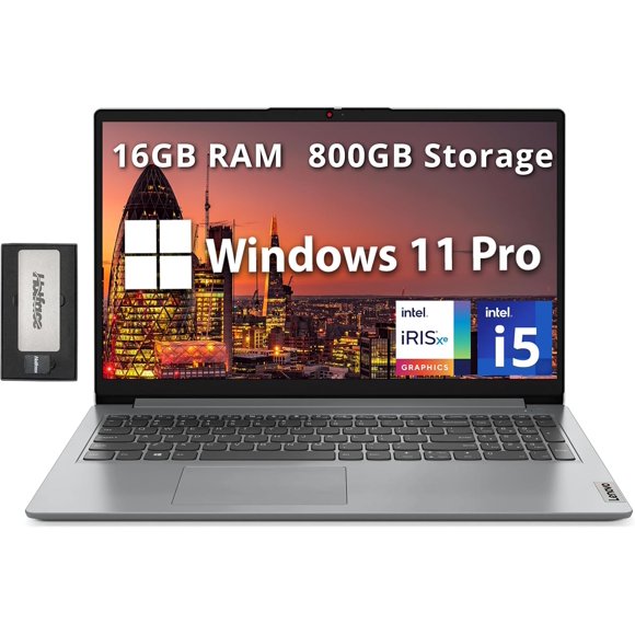 Lenovo IdeaPad 1i 15.6" FHD Business Laptop, Intel i5-1235U, 16GB RAM, 800GB Storage(512GB SSD+288GB Docking Station Set), Intel Iris Xe Graphics, Num Pad, 720p Webcam, WiFi 6, Win 11 Pro, Gray