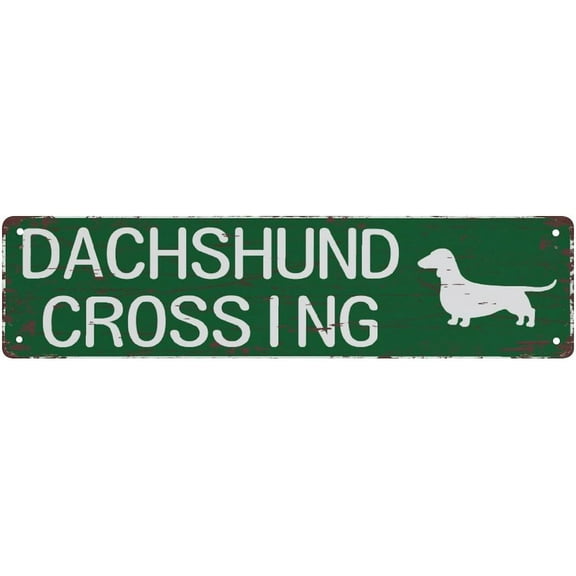 Metal Tin Signs Dachshund Crossing Vintage Tin Signs Aluminum Metal Sign For Bedroom Kitchen Garden Wall Bab Club Coffee Hanging Sign Home Decor 4X16 Inch