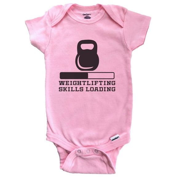 Weightlifting Skills Loading Funny Kettlebell Humor Baby Bodysuit (Pink), 0-3 Months