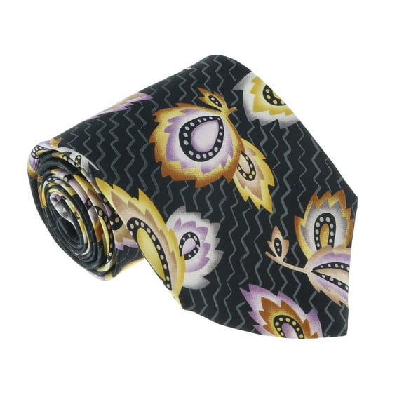 Missoni U1452  Black/Purple Chinoiserie 100% Silk Tie for mens