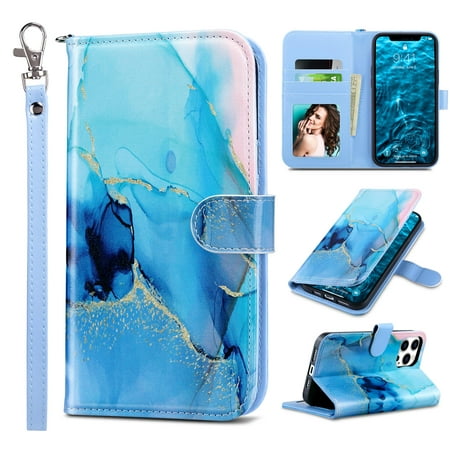 ULAK Wallet Case for iPhone 13 Pro Max for Women Girls, Kickstand Folio Flip Phone Case with Card Holder for Apple iPhone 13 Pro Max 6.7 inch 2021, Marble