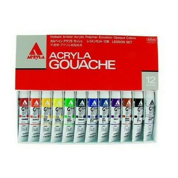 Holbein Acrylic Gouache - Set of 12, Lesson Colors, 20 ml Tubes