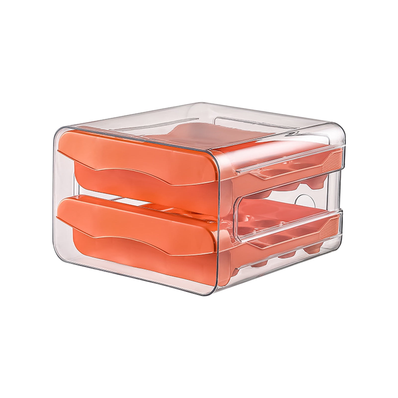 ROLKFUK 32-Compartment Egg Storage Container, Food-Grade PET Fridge Organizer, Double-Layer Kitchen Drawer for Eggs (Orange)