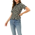 thumbnail image 4 of Allegra K Women's Peter Pan Collar Puff Short Sleeve Button Down Floral Shirt Top, 4 of 5
