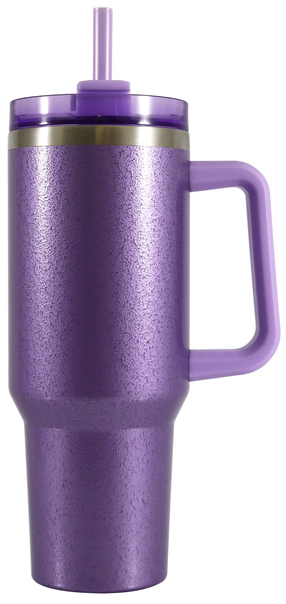 Mainstays 40 oz Stainless Steel Tumbler with Straw and Handle, Double Wall Insulated, Purple Hammertone