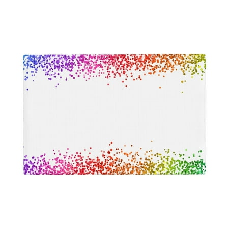 

Table Placemats Set of 6 - Rainbow Glitter Frame 12x18 In Faux Linen Double Heat Resistant Place Mats Cloth Indoor/Outdoor Placemats Washable Table Mats for Dining Kitchen Party