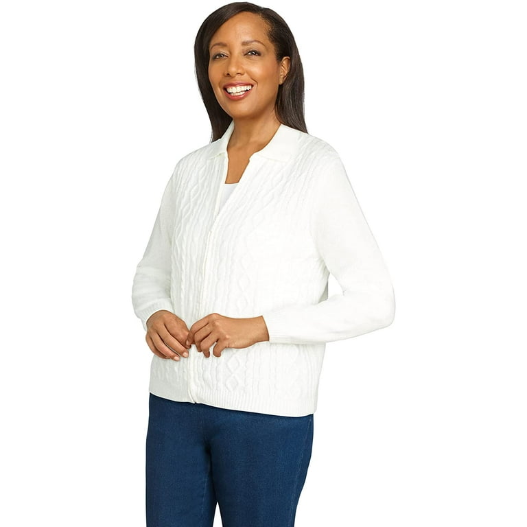 Alfred Dunner Petite Womens Chenille Cardigan Sweater Large Petite