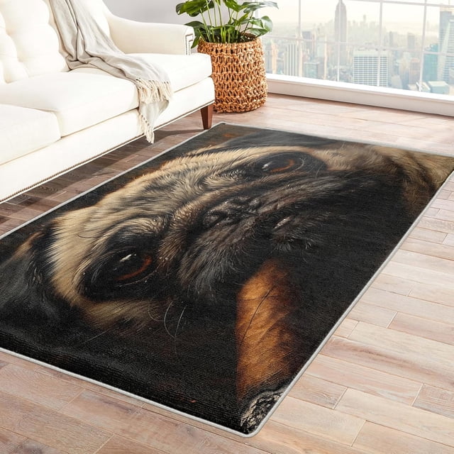 Washable Rugs 3x5 Cigar Pug Rug & Home Decor - Front Door Mat Indoor Entrance, Funny Dog Rugs for Entryway, Non Slip Soft Low Pile Small Area Rug, Cute Puppy Carpet & Room Decorations Y-&84
